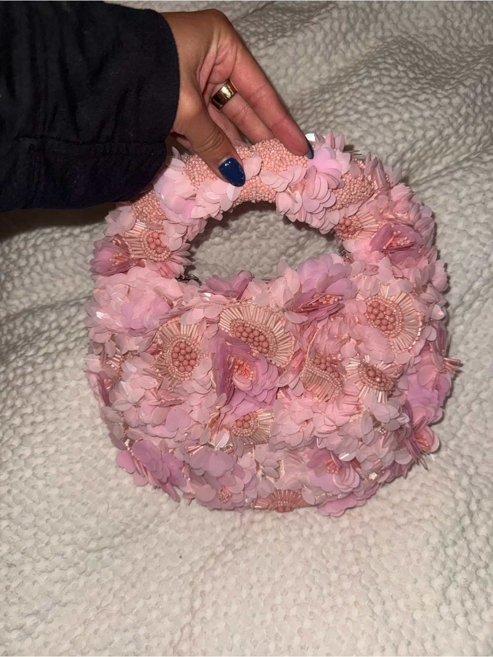 Floral Beaded Pink Handbag